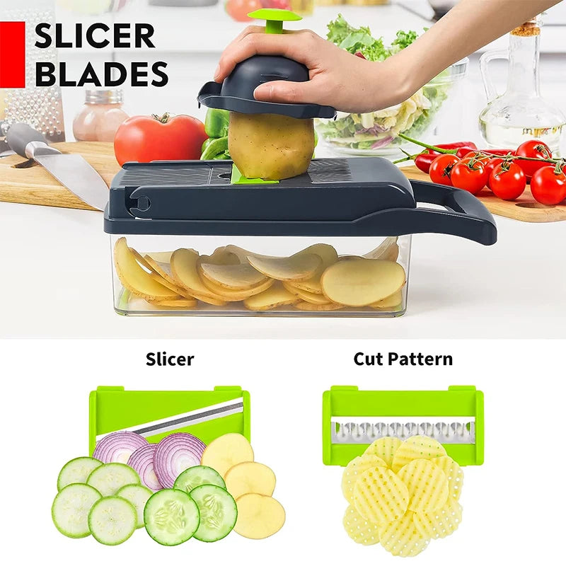 A multifunctional vegetable slicer like no other Slicer for onions, potatoes, radishes, carrots, cucumbers, tomatoes, in short it will cut anything you want it to cut